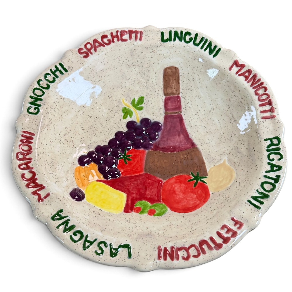 Large Hand Painted Ceramic Pasta Serving Bowl Italian Still Life Scalloped 13in